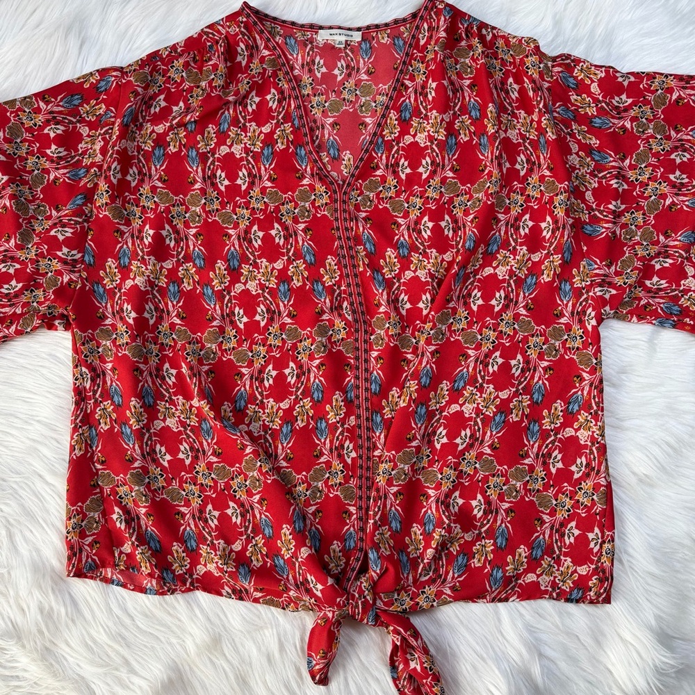 Max‎ Studio Floral Tie-Front Blouse